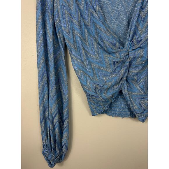 Ramy Brook NWT Chevron Dakota Twist Metallic Twist Front Crop Top Blue Small - Picture 4 of 9